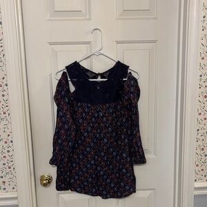 Xhilaration Navy and Red Patterned Blouse